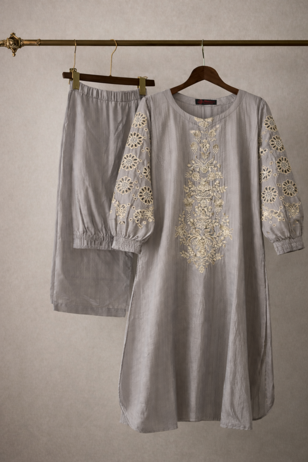 2 Piece Grey Embroidered Summer Kurta Set