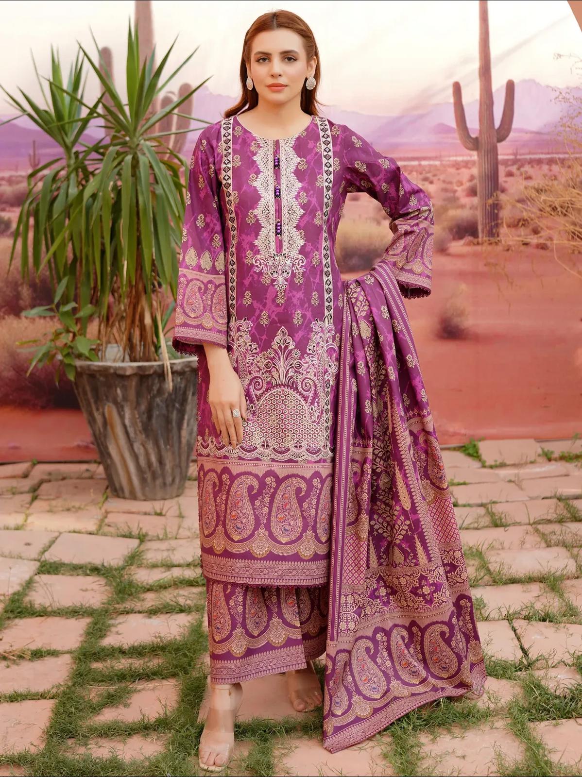 3 Piece Plum Printed Suit