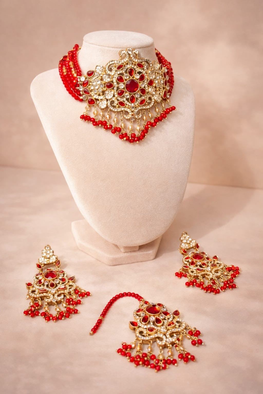 Crimson Ruby Kundan Choker Set