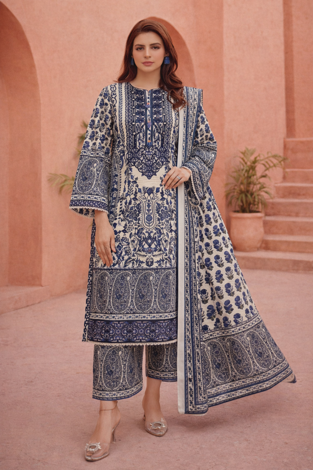 3 Piece Printed Winter Ready-to-Wear Suit