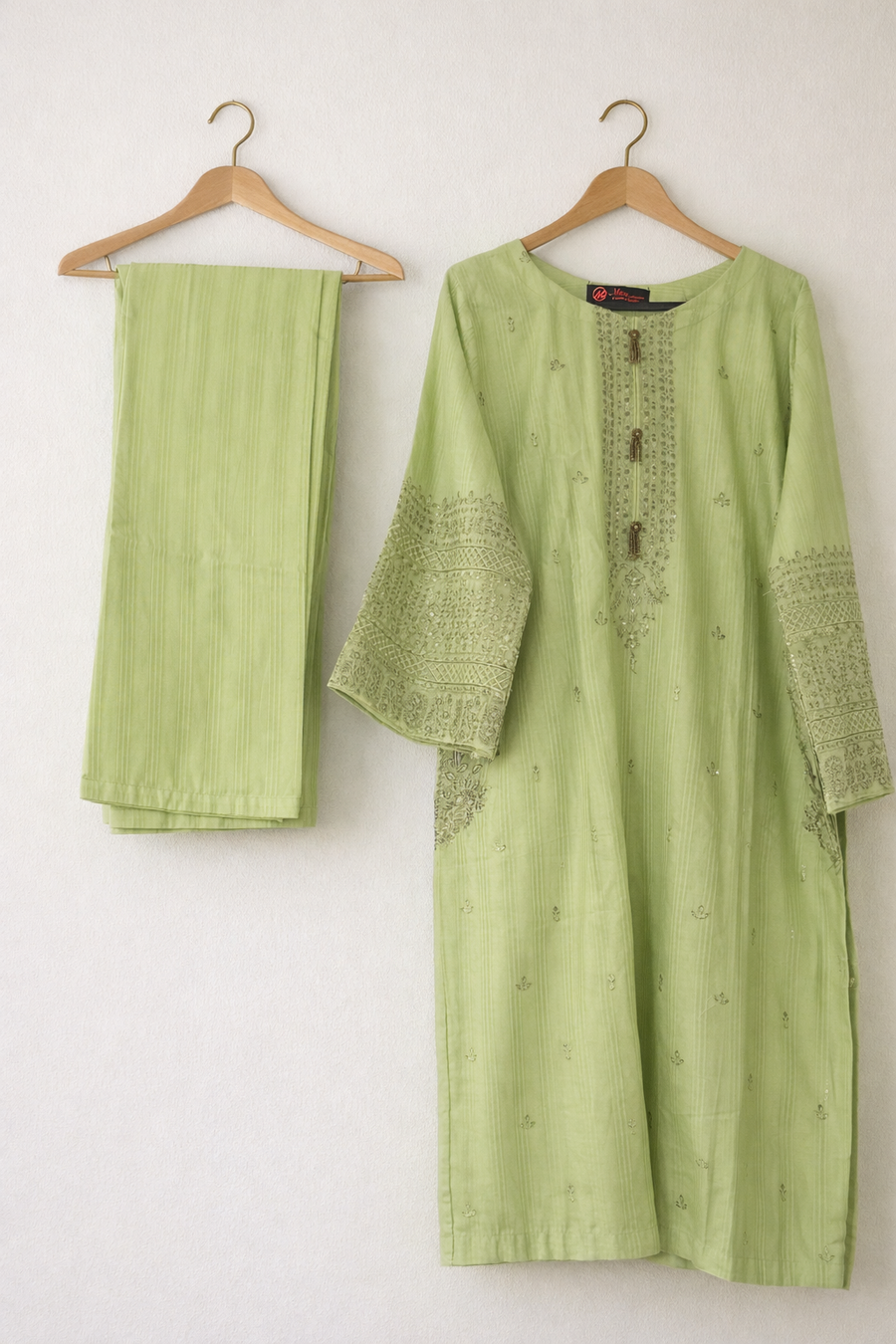 2 Piece Pistachio Green Embroidered Kurta Set