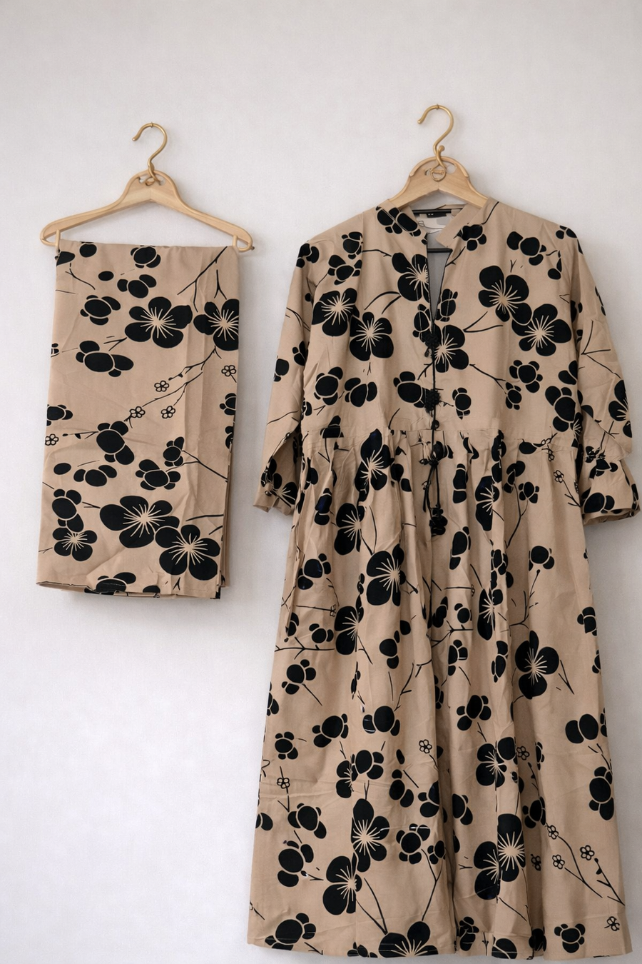 Beige Floral Printed Cotton Maxi