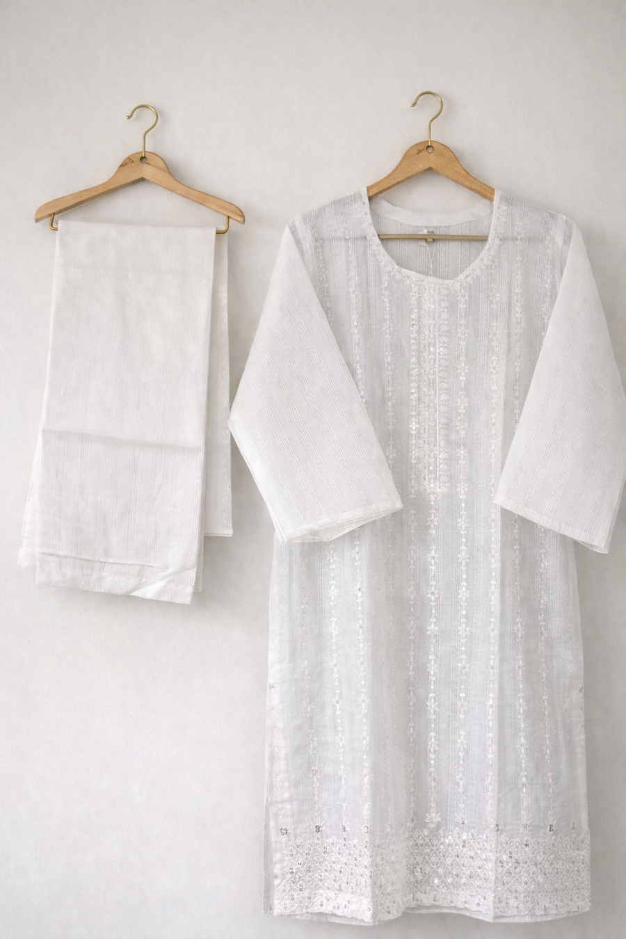 White Embroidered Cotton suit with Matching Trousers