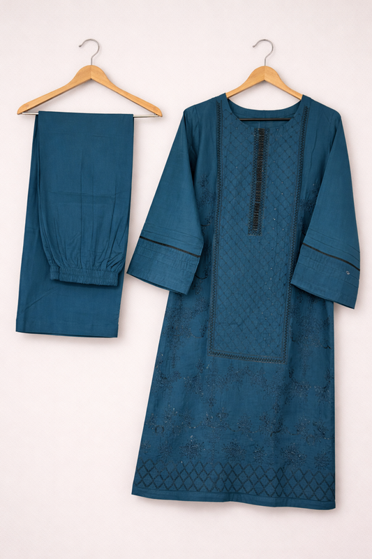 2 Piece Teal Blue Embroidered Lawn Suit