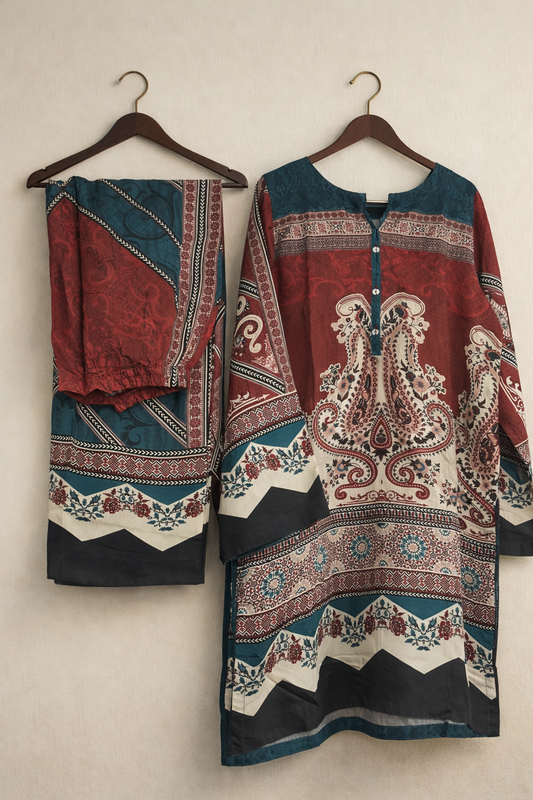 2 Piece Elegant Printed Cotton Kurta Set