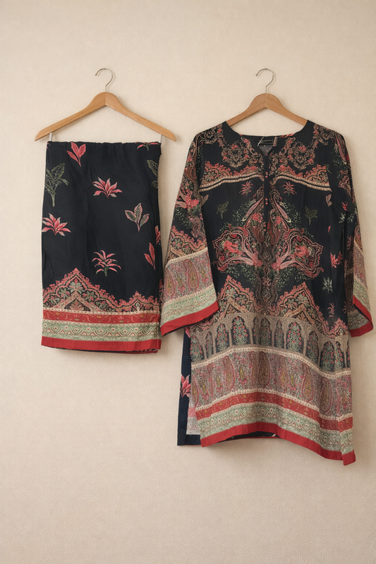 2 Piece Black Floral Printed Lawn Suit