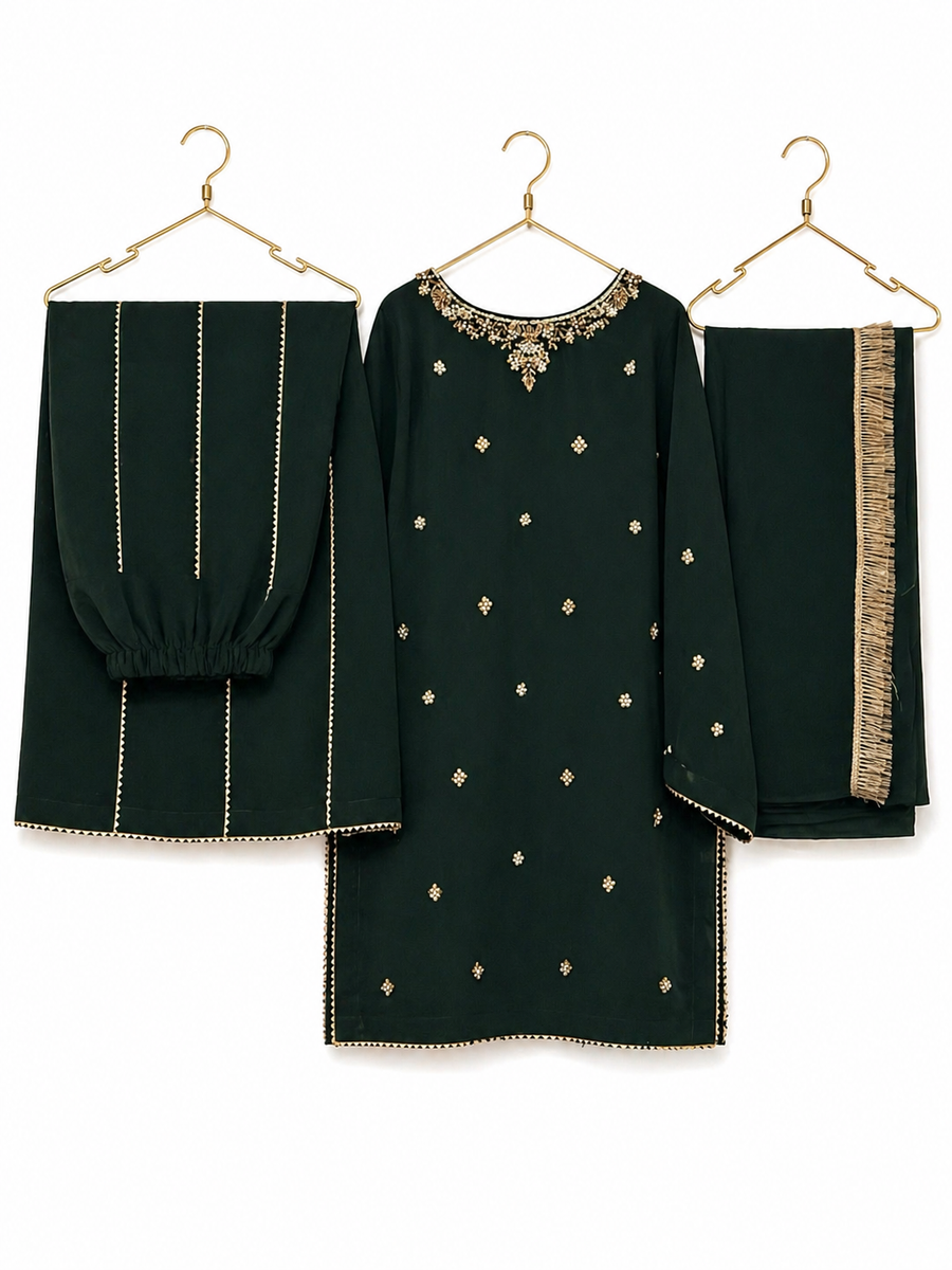 Emerald Luxe Embroidered 3-Piece Sharara Set