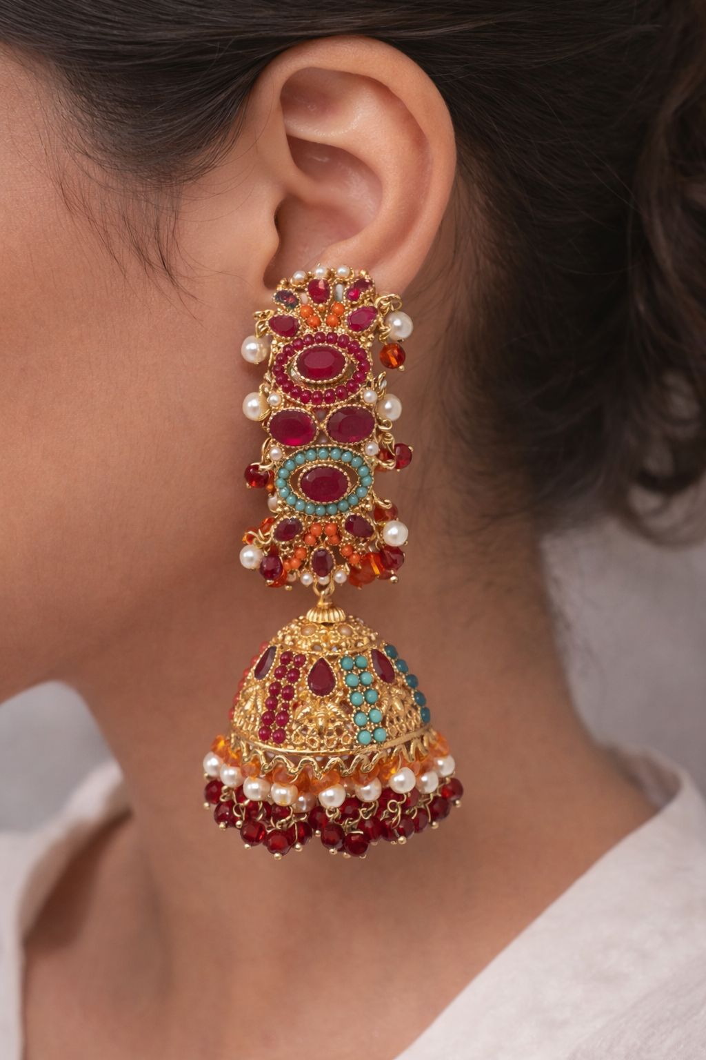 Maroon Jhumka Earrings