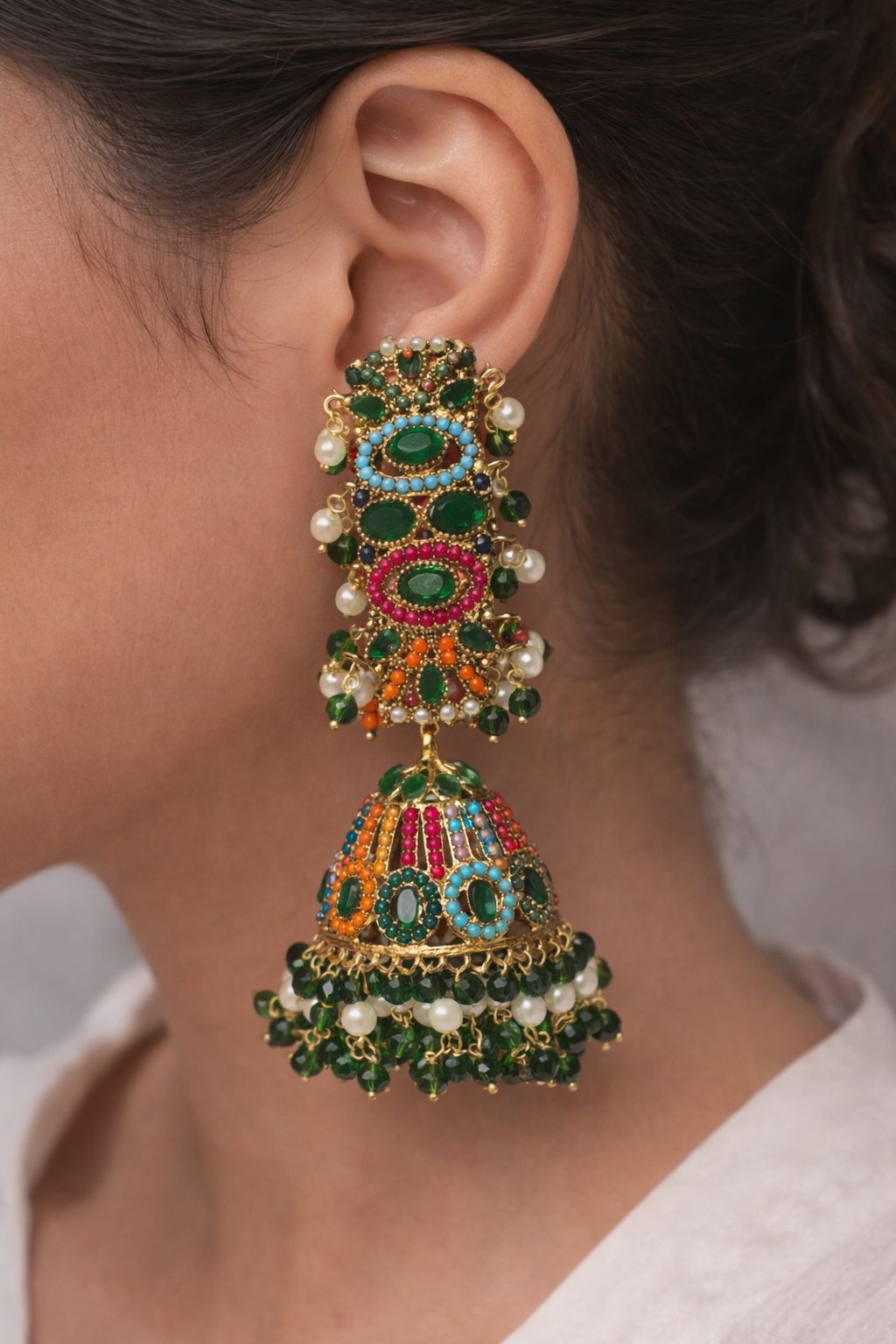 Deep Green Jhumka Earrings