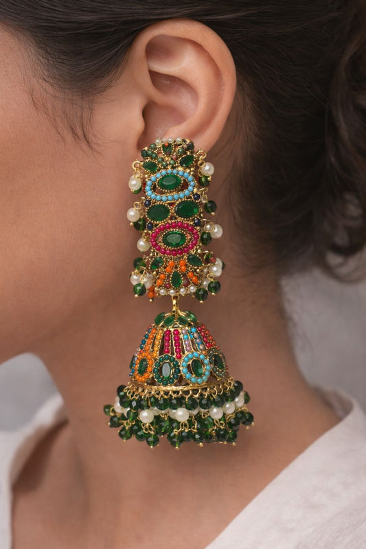 Deep Green Jhumka Earrings